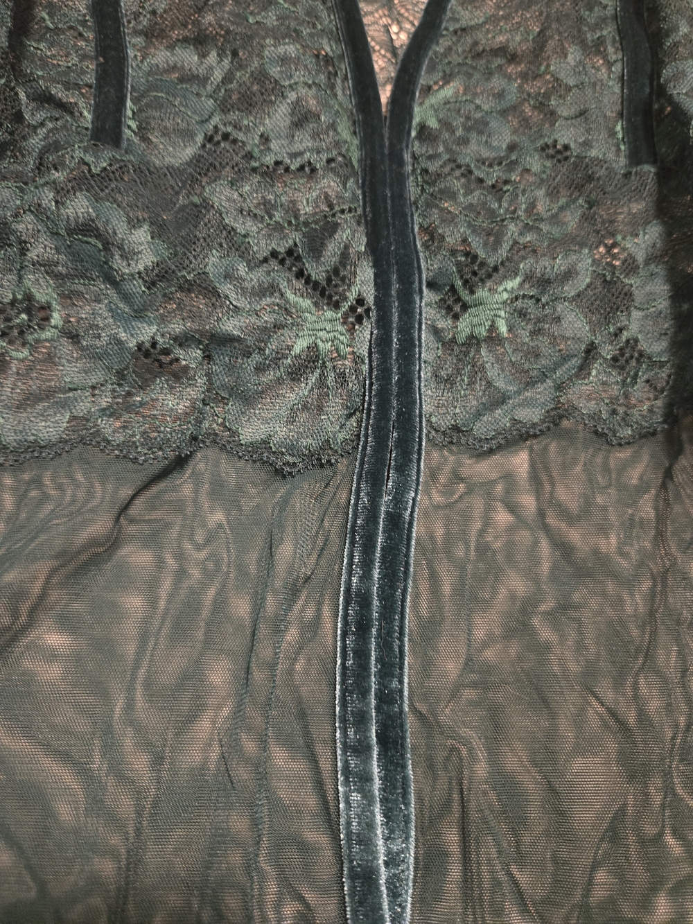 La Senza Sheer Lace Velvet Robe In Dark Emerald Green - Picture 9 of 14